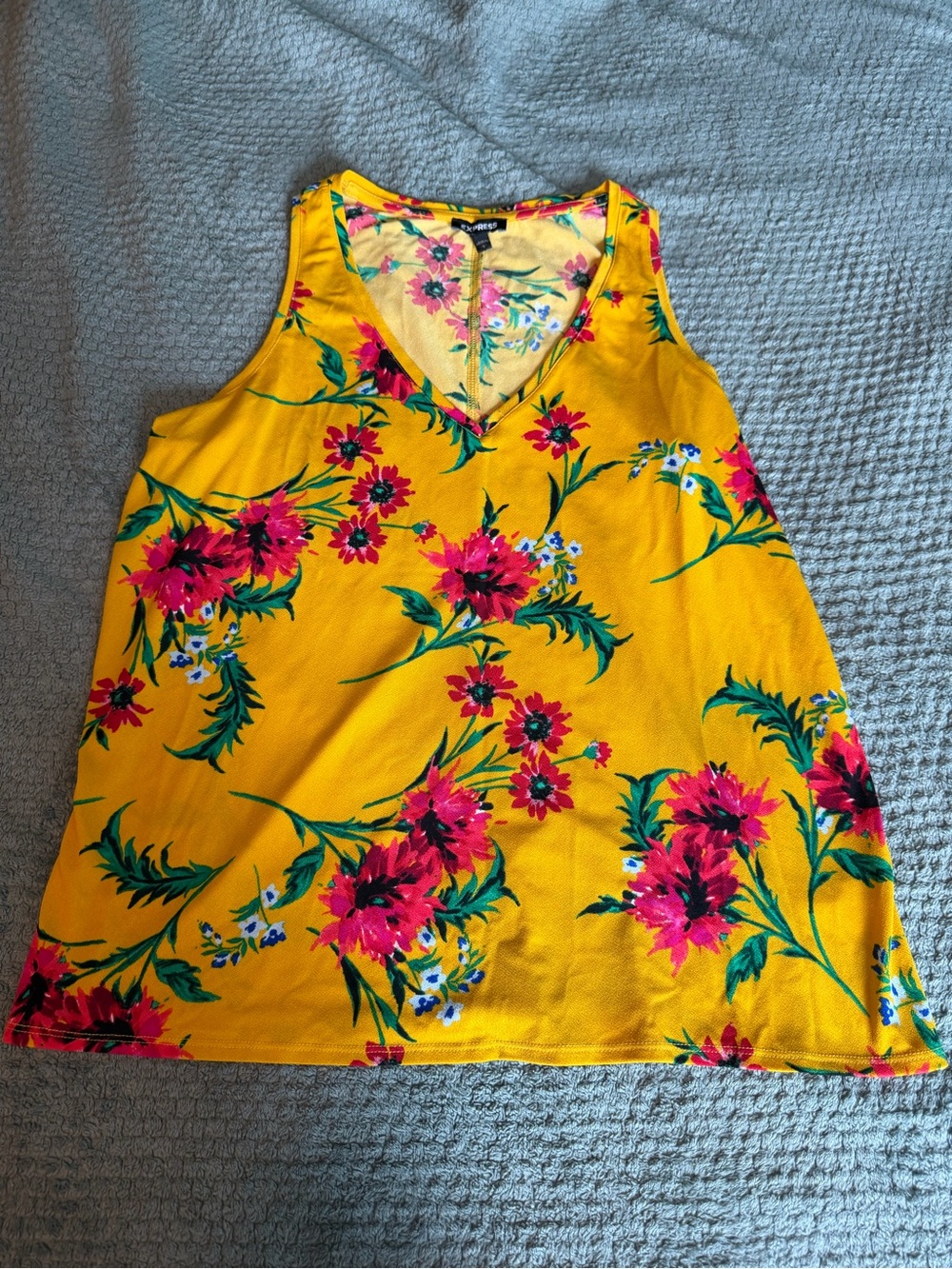 Express Yellow Floral V-Neck Tank Top